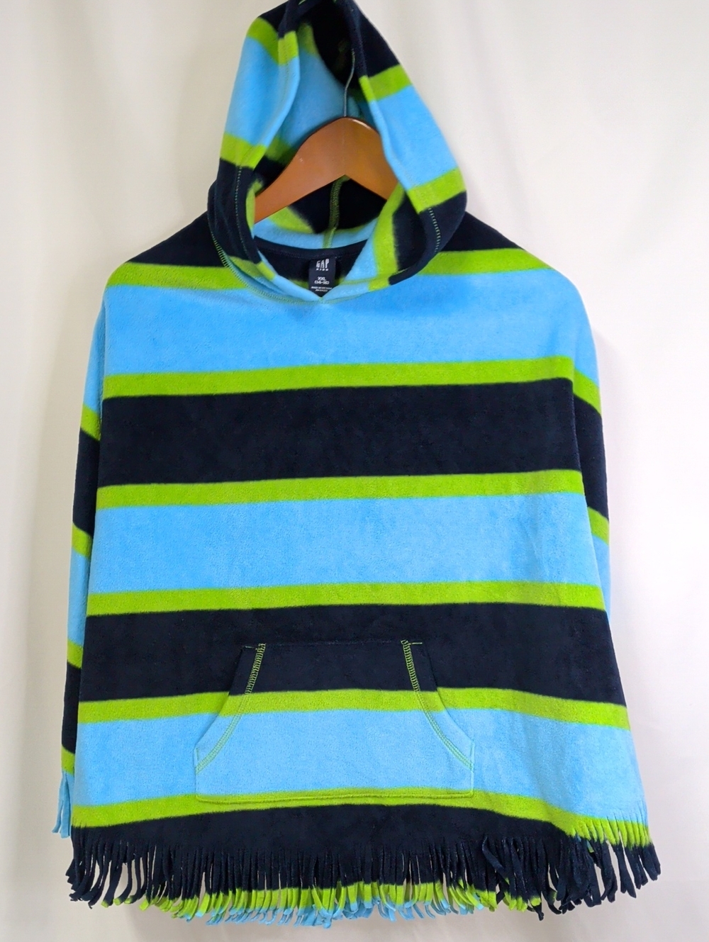 GAP Kids XXL, Blue, Navy & Lime Striped Fleece Hooded Poncho